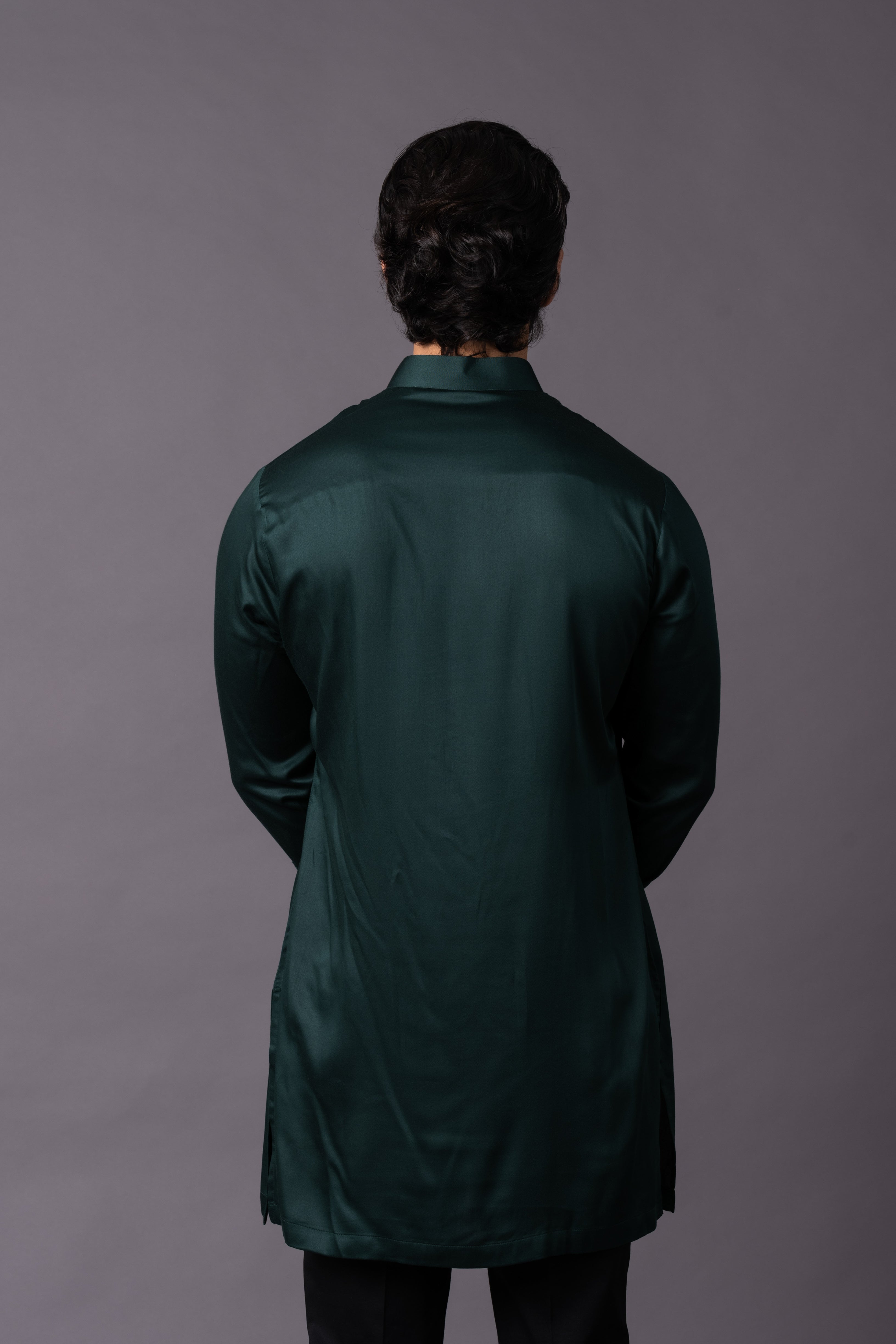 Bottle Green Embellished Short Kurta