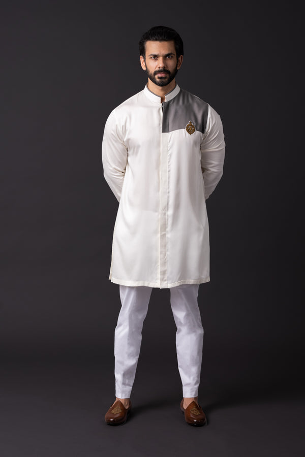 Ivory Grey Embellished Shirt Kurta