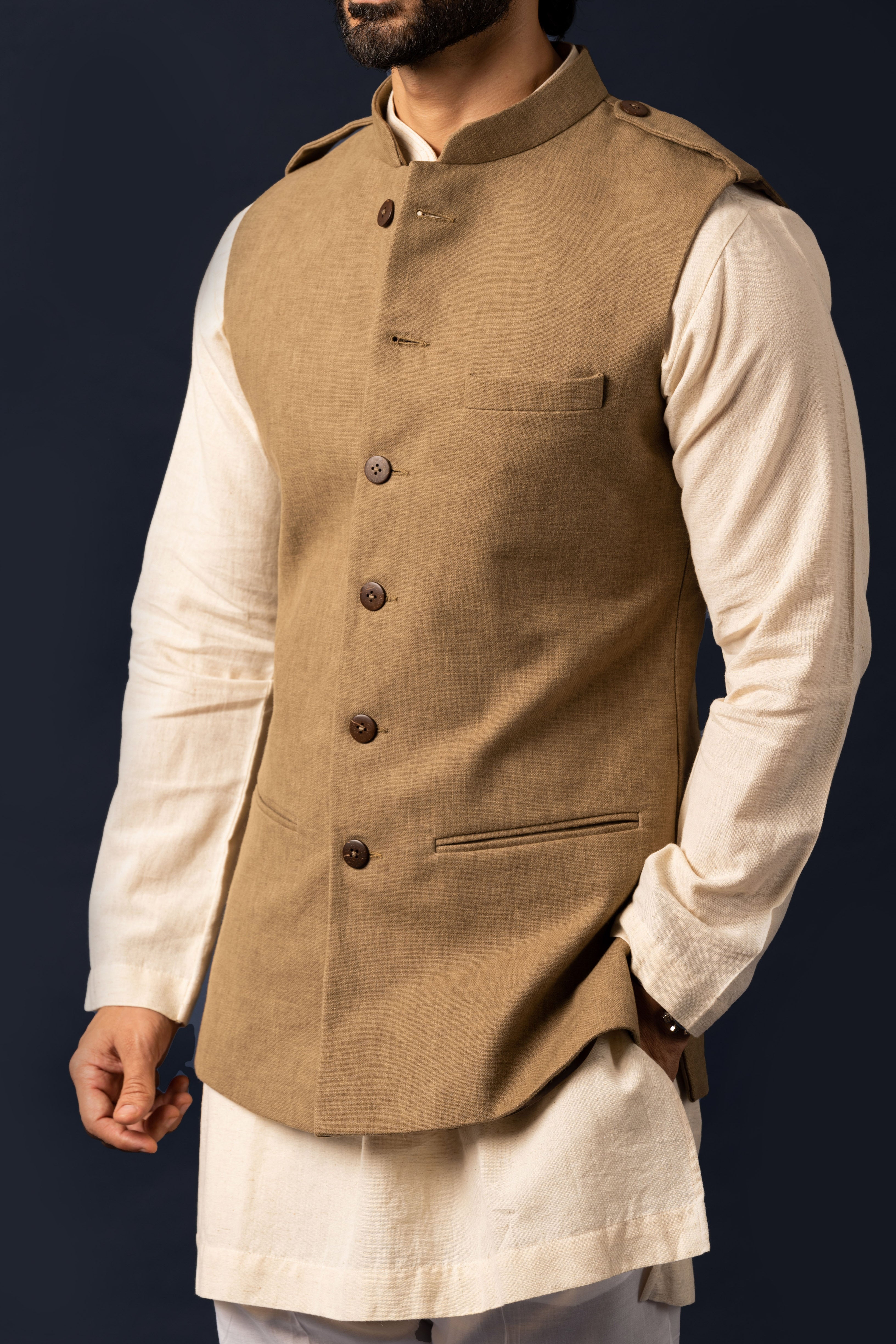 Beige nehru jacket best sale