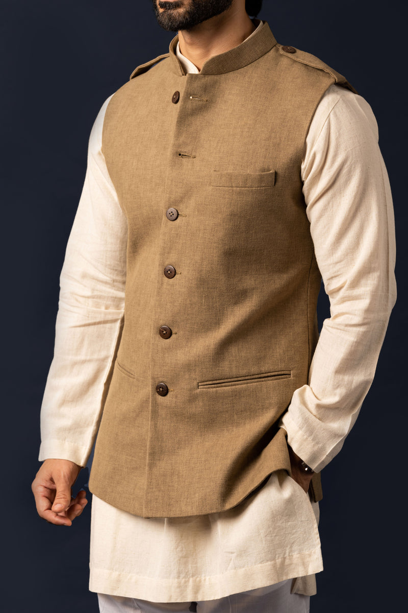 Beige Shoulder Flap Nehru Jacket
