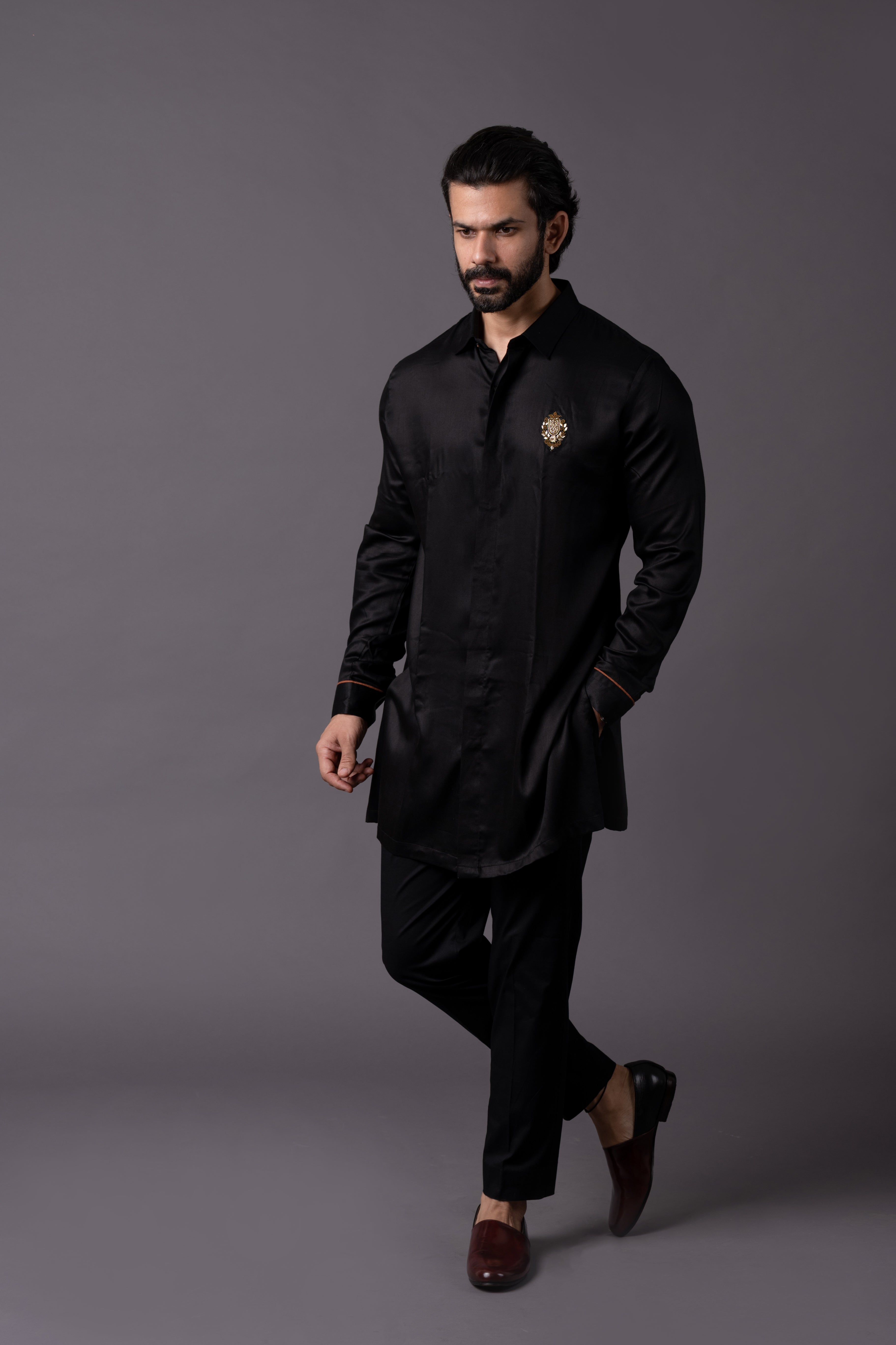 Black Shine Embellished Shirt Kurta