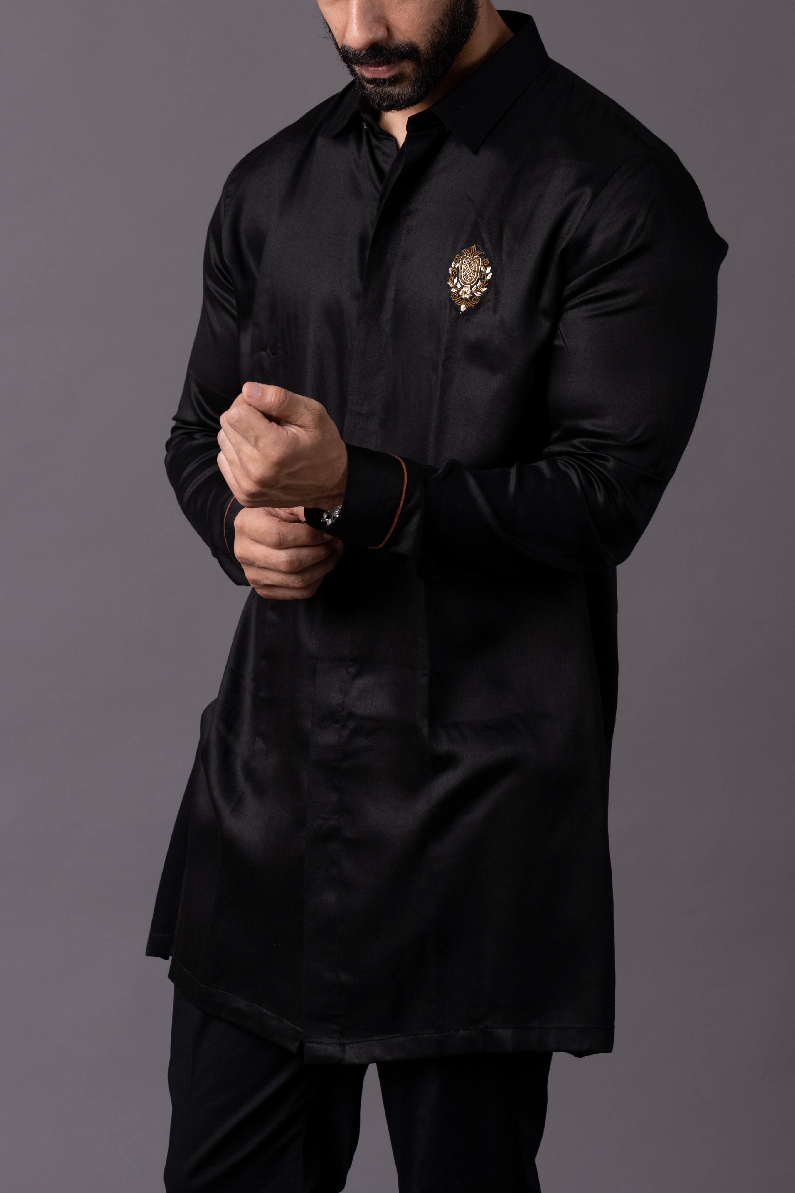 Black Shine Embellished Shirt Kurta