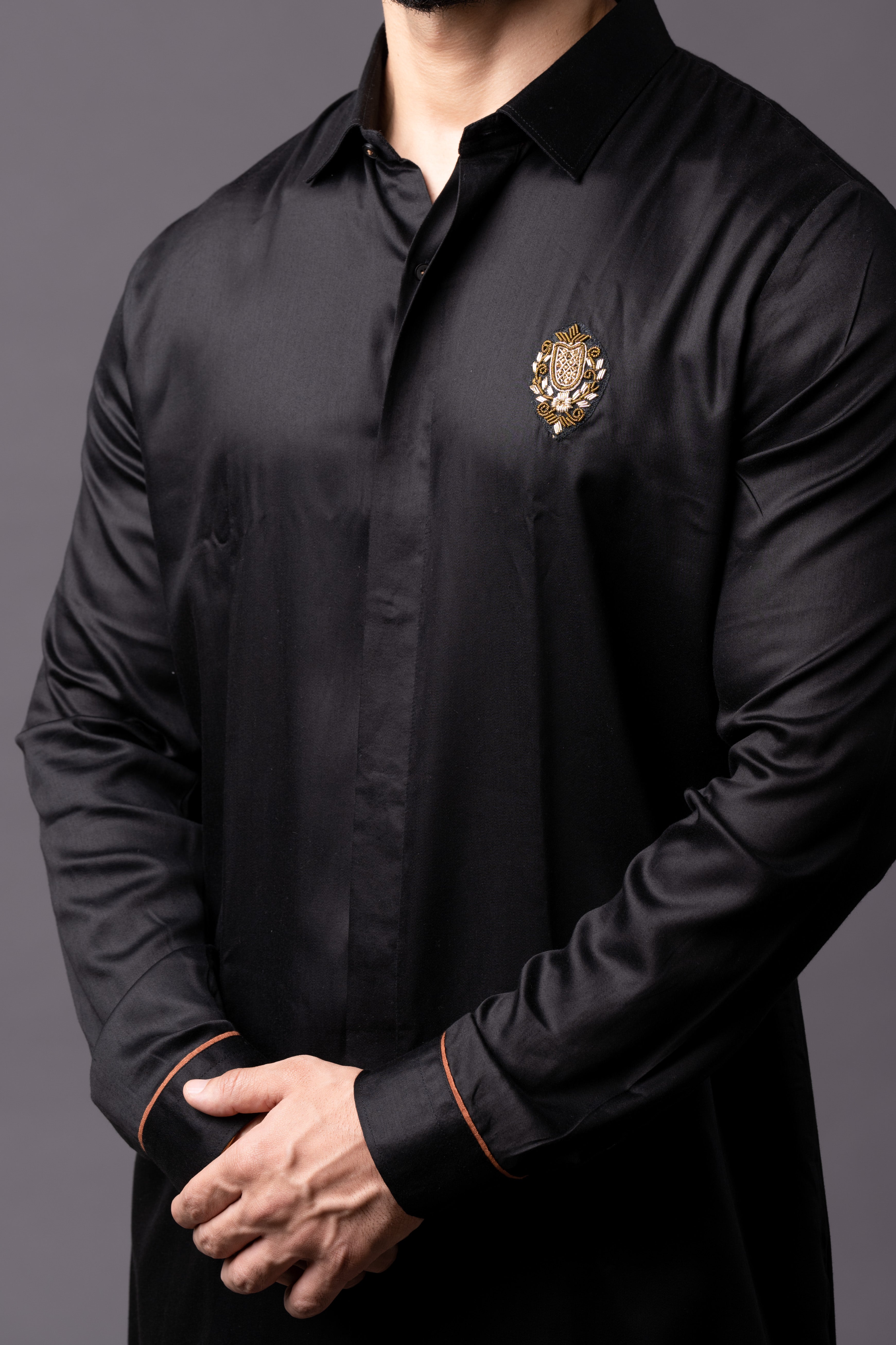Black Shine Embellished Shirt Kurta