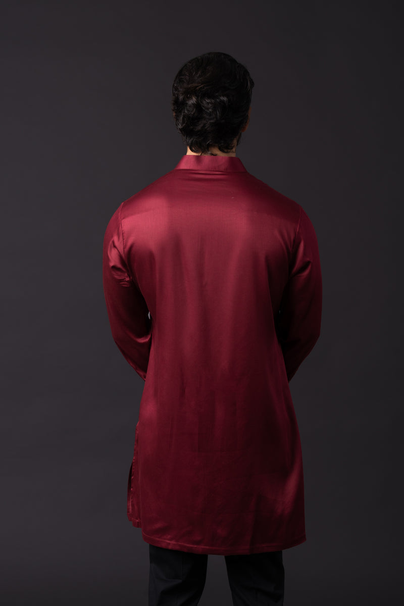 Maroon Black Strip Shirt Kurta
