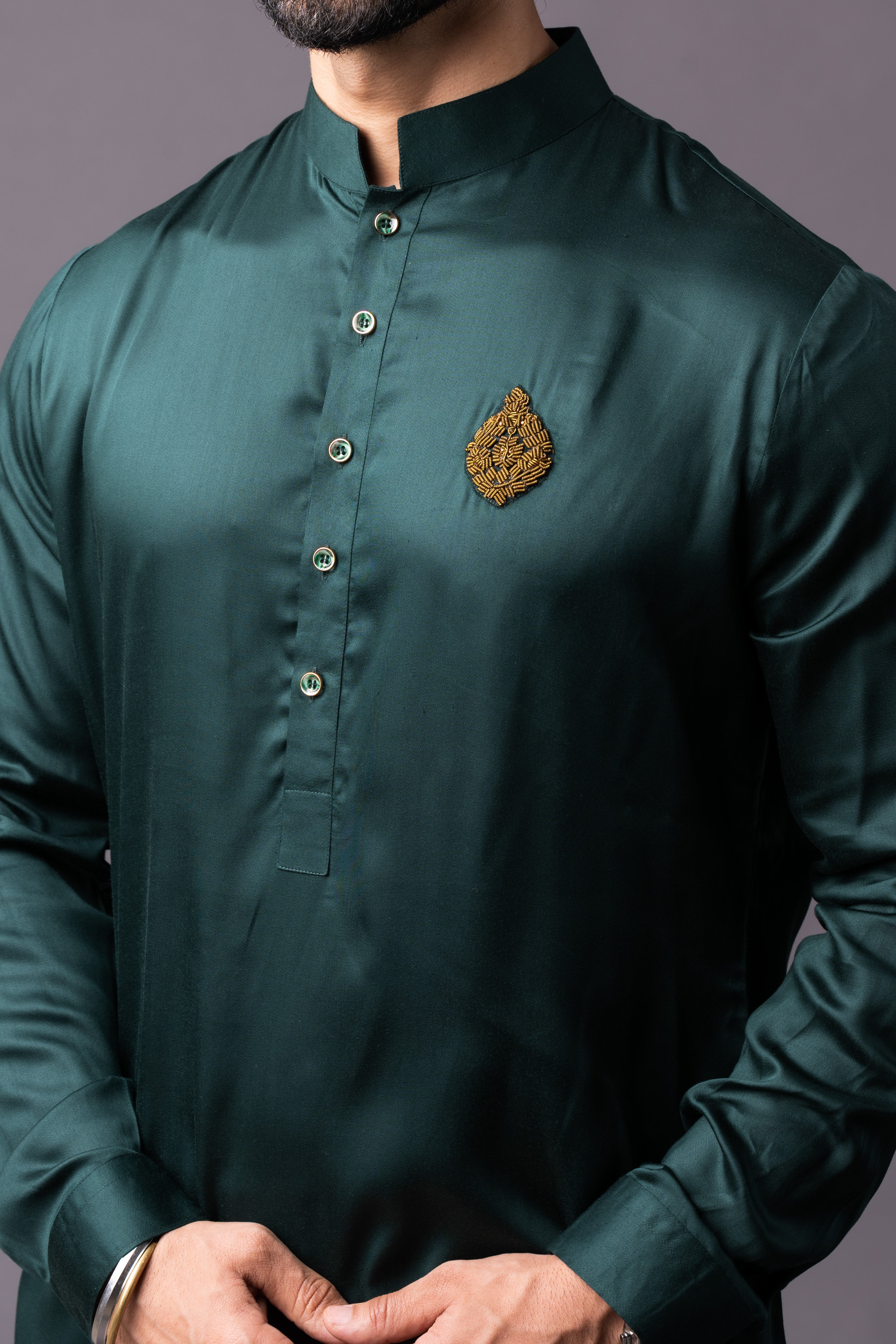 Bottle Green Embellished Short Kurta