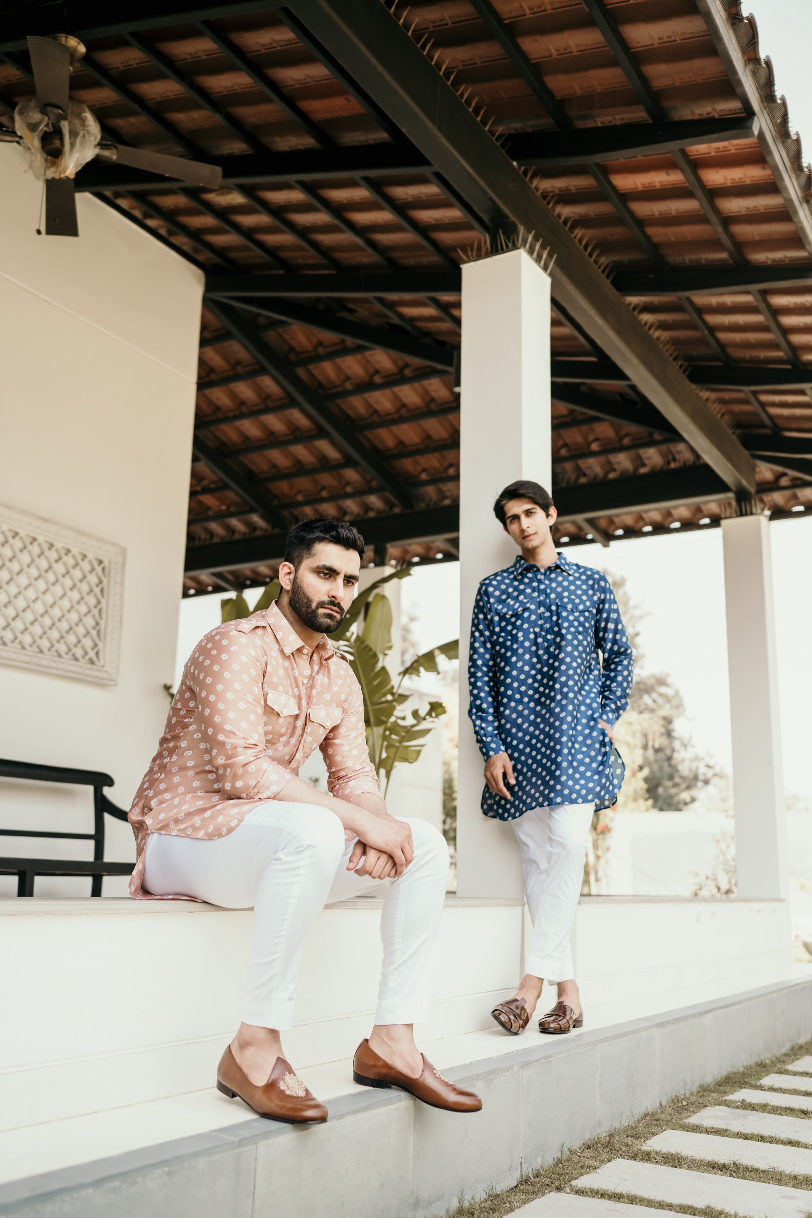 Blue Chanderi Pathani Kurta