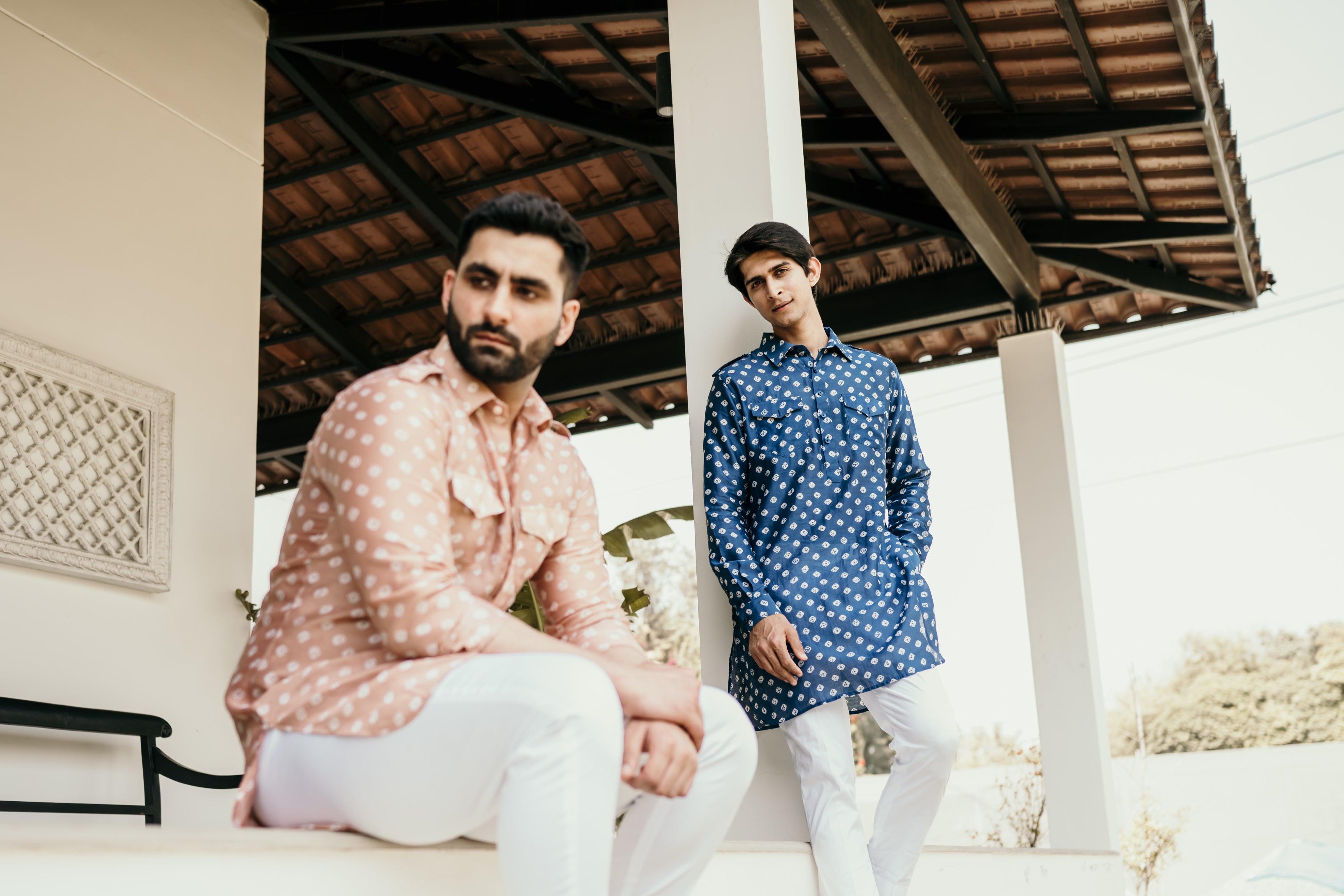 Blue Chanderi Pathani Kurta