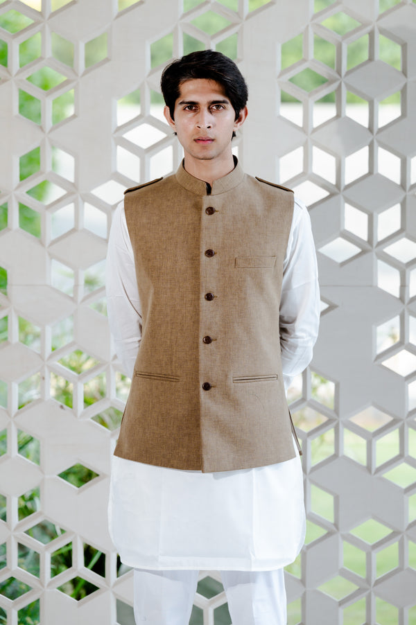 Beige Shoulder Flap Nehru Jacket