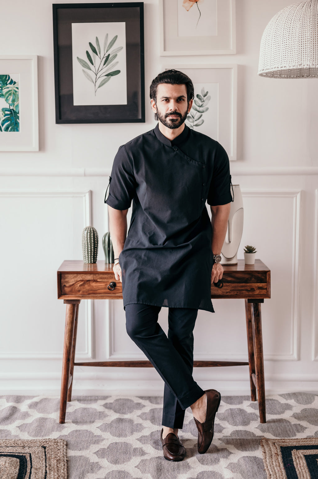 Black Side Button Kurta