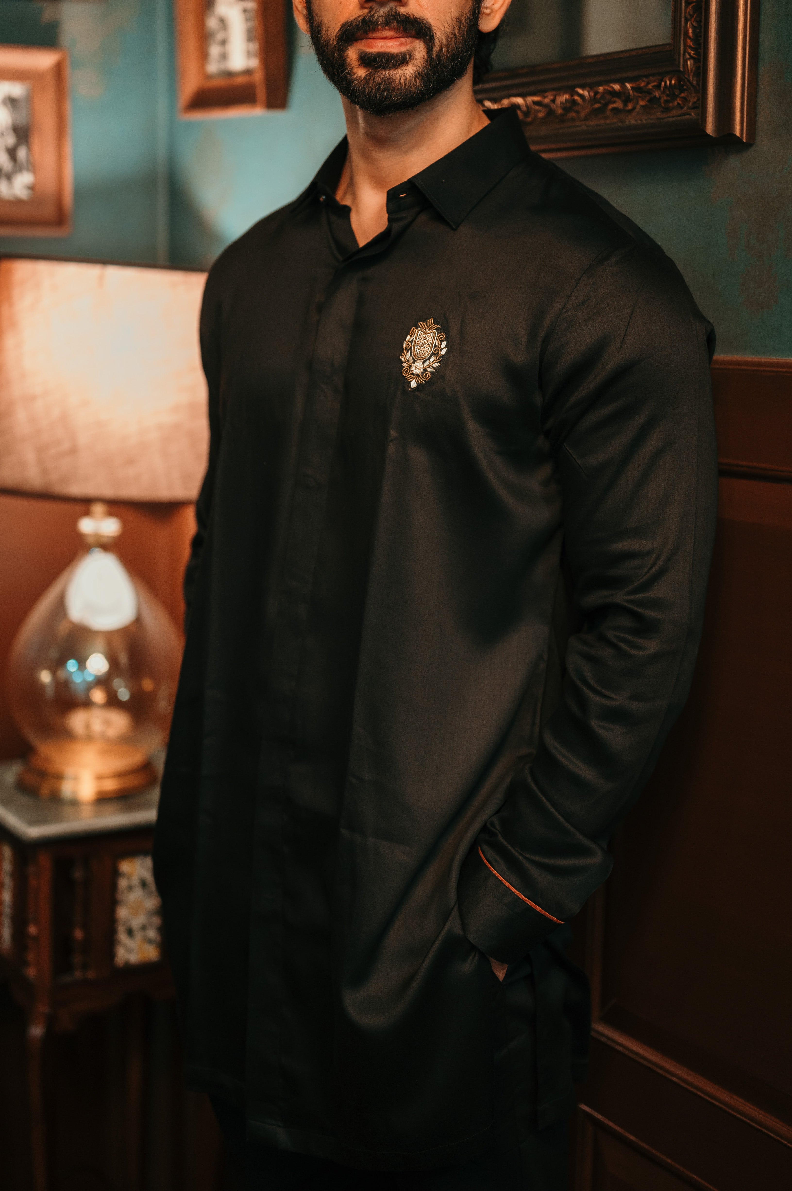 Black Shine Embellished Shirt Kurta