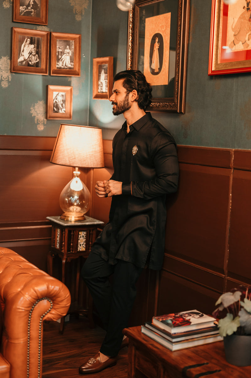 Black Shine Embellished Shirt Kurta