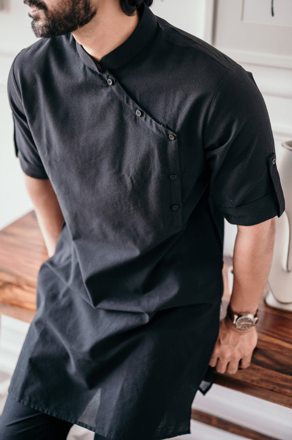 Black Side Button Kurta