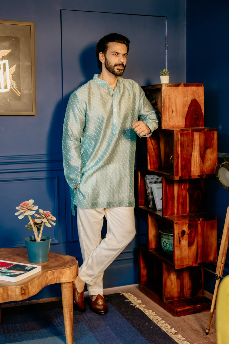 Sky Blue Bandhani Chanderi Kurta